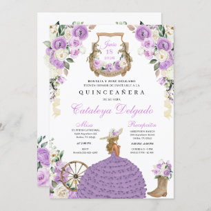 Convites Rosa Roxo de Mariachi Ocidental Charro Quinceañera