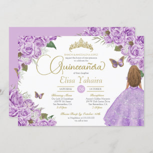 Convites Rosa Roxo Dourado Tiara Borboletas Quinceanera