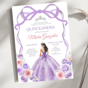 Convites Rosa Roxo Empoeirado Laço Princesa Prata Quinceañe