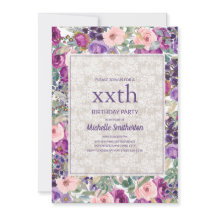 Rosa Roxo Floral Renda Aniversário de Qualquer Ida