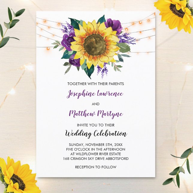 Convites Rosa Roxo Floral Roxo Luz Roxa Casamento Rústico (Criador carregado)