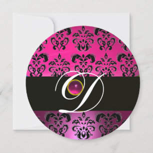 Convites ROSA ROXO PRETO DAMASCO MONOGRAMA Ametista Fuchsia