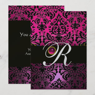 Convites ROSA ROXO PRETO DAMASCO MONOGRAMA ametista fúcsia