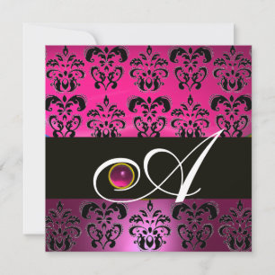 Convites ROSA ROXO PRETO DAMASCO MONOGRAMA ametista fúcsia