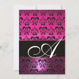 Convites ROSA ROXO PRETO DAMASCO MONOGRAMA, fúcsia branco