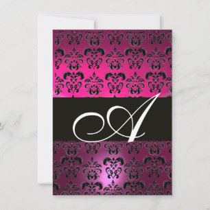 Convites ROSA ROXO PRETO DAMASCO MONOGRAMA fúcsia branco