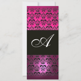 Convites ROSA ROXO PRETO DAMASCO MONOGRAMA, fúcsia branco