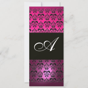Convites ROSA ROXO PRETO DAMASCO MONOGRAMA, fúcsia branco