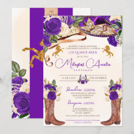 Convites Rosa Roxo Real Mariachi Elegante Western Charro