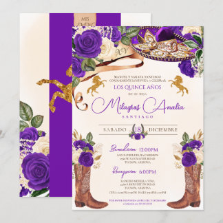 Convites Rosa Roxo Real Mariachi Elegante Western Charro
