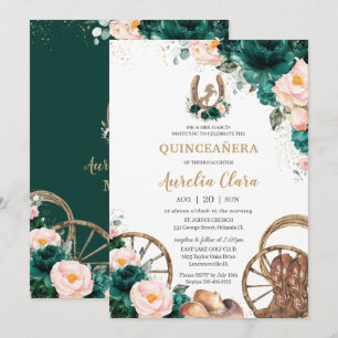 Convites Rosa Rubor Esmeralda Verde Faroleste Quinceañera
