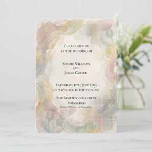 Convites Rosa Rubor Floral Dourado Hexágono Romântico Escoc