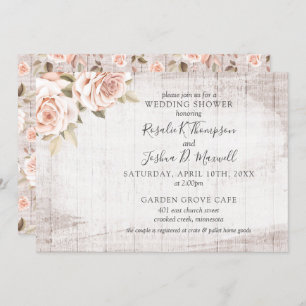 Convites Rosa Rústico de Madeira Romântica Chá de casamento