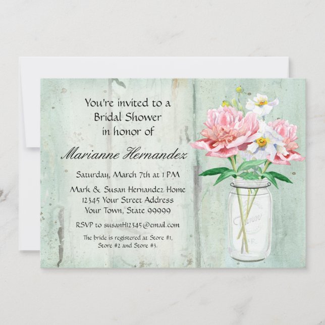 Convites Rosa rústico do buquê da papoila da peônia do (Frente)