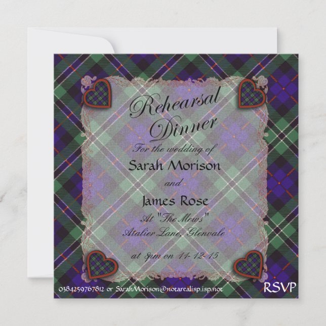 Convites Rosa Scottish clan tartan - Xadrez (Frente)