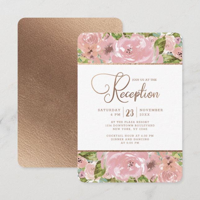 Convites Rosa Sedutora Vintage Pó Rosa Casamento Recepção (Frente/Verso)