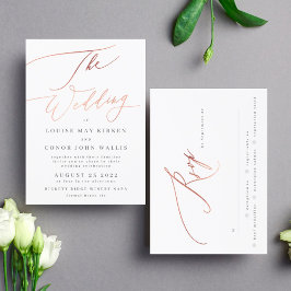 Convites Rosa Simples Elegante Dourado com Rsvp no casament