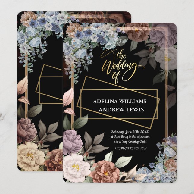 Convites Rosa Simples Minimalista, Casamento Dourado (Frente/Verso)