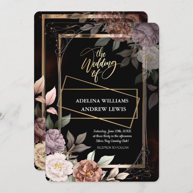 Convites Rosa Simples Minimalista, Casamento Dourado (Frente/Verso)