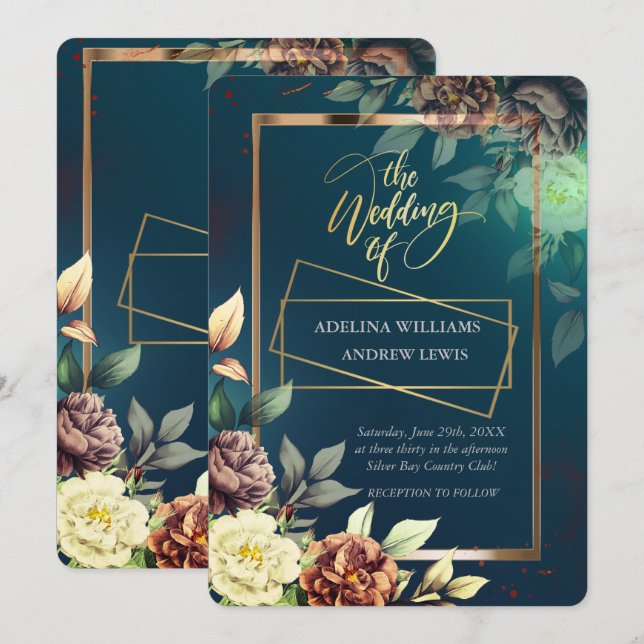 Convites Rosa Simples Minimalista, Casamento Dourado (Frente/Verso)