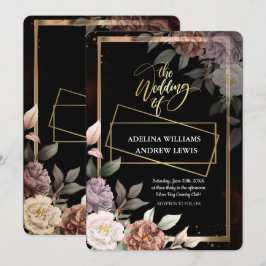 Convites Rosa Simples Minimalista, Casamento Dourado