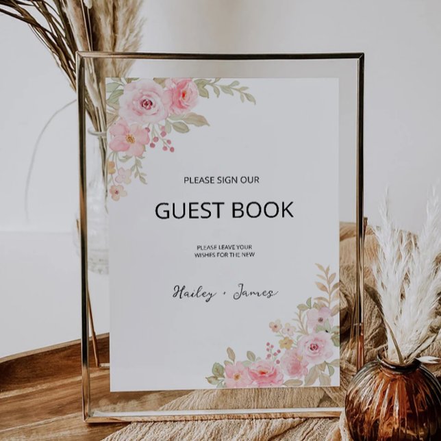 Convites Rosa - Sinal de Livro de Convidado Modelo (Rose Wedding Guest Book Sign Template)