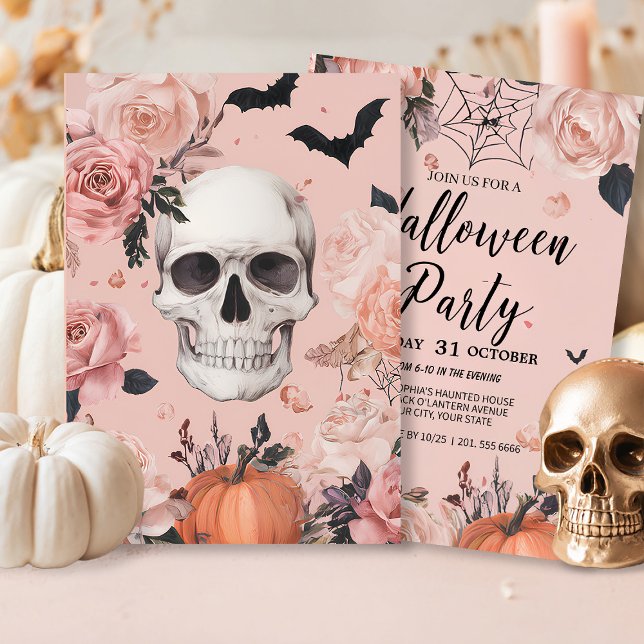 Convites Rosa Skull Halloween (Criador carregado)