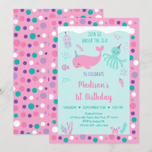 Convites Rosa Sob O Aniversário Da Baleia Náutica Do Mar