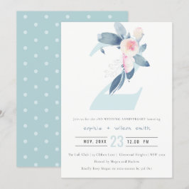 CONVITES ROSA SUAVE FLORAL AZUL 2º ANIVERSÁRIO DE QUALQUER 