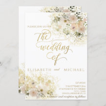 Rosa suave floral romântico caligrafia a ouro