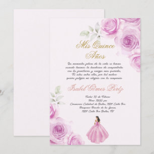 Convites Rosa suave Quinceanera em espanhol