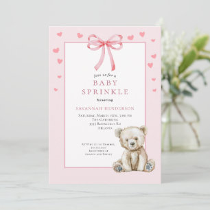 Convites Rosa Suave Sprinkle de Bebê com Laço Urso Teddy Fo