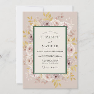Convites Rosa Taupe Flor de Sonho Casamento