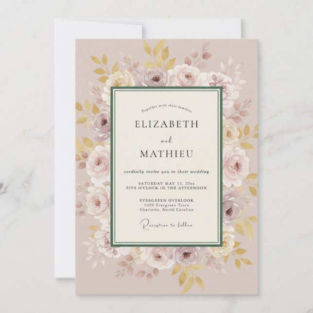 Convites Rosa Taupe Flor de Sonho Casamento (Frente)