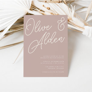 Convites Rosa Taupe   Script Watermark Wedding