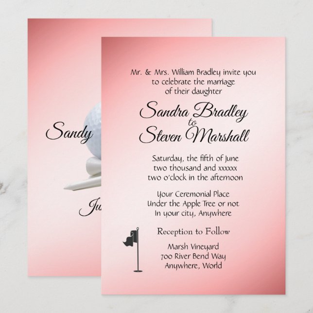 Convites Rosa Tema de Casamento Golf (Frente/Verso)