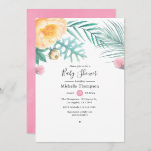 Convites Rosa tropical e Chá de fraldas floral de Casa