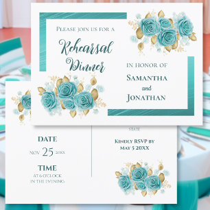 Convites Rosa Turquesa e Azul Esmeralda Jantar de Ensaios E