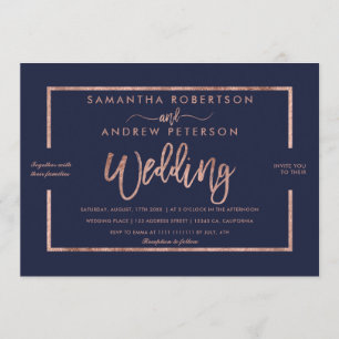 Convites Rosa typografia marinho casamento de gibis azul