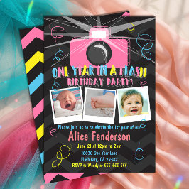 Convites Rosa Um Ano em uma Foto do Primeiro Aniversário do