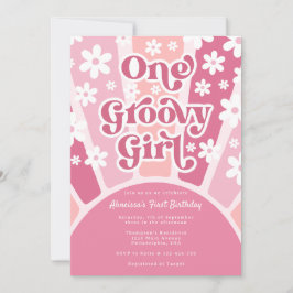 Convites Rosa Um Groovy Girl Retro Rainbow Primeiro Anivers