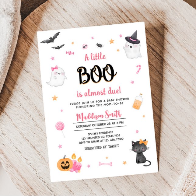 Convites Rosa Um Pequeno Chá de fraldas De Halloween (Pink Halloween Baby Shower Invitation)