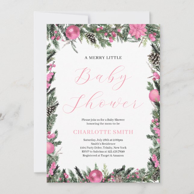 Convites Rosa Um Pequeno Chá de fraldas Feliz (Frente)