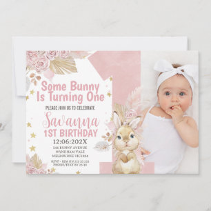 Convites Rosa, Um primeiro aniversario Floral Bunny Boho