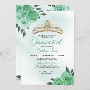 Convites Rosa Verde da Casa da Moeda Tiara Quinceañera Aniv