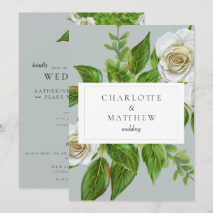 Convites Rosa Verde Elegante Branco Site de Casamento