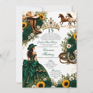Convites Rosa Verde Girassol Cavalos Ocidentais Quinceañera