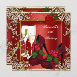 Convites rosa vermelha 50ª Dourada Floral