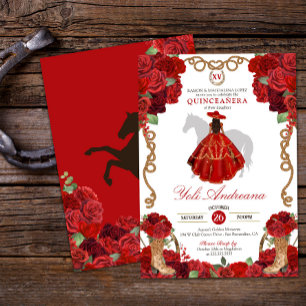 Convites Rosa vermelha Boots Western Charro Vestidos Quince