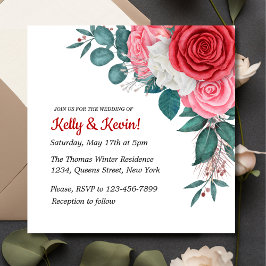 Convites Rosa vermelha Casamento de Aquarela